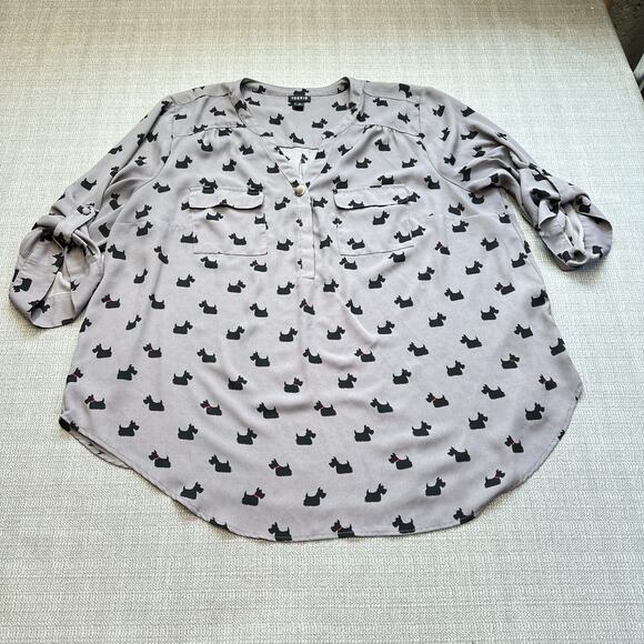 Torrid Shirt‎ Womens 2 / 2x Grey Scottie Dog Print Lightweight V Neck * - Picture 1 of 9